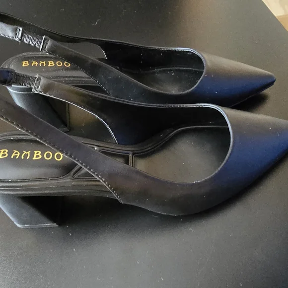 BAMBOO Black Slingback Heels - Picture 3 of 4